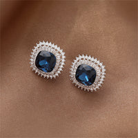 Blue Crystal & Cubic Zirconia Square Hola Stud Earrings