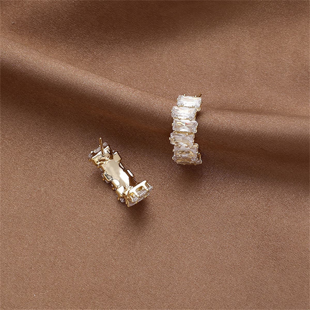 Crystal & 18K Gold-Plated Offset Baguette-Cut Huggie Earrings