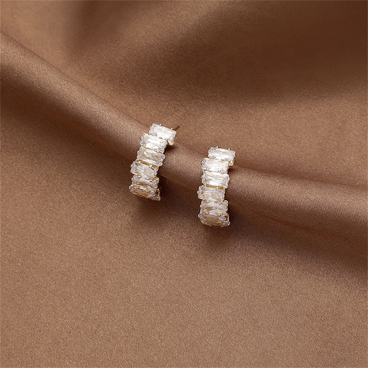 Crystal & 18K Gold-Plated Offset Baguette-Cut Huggie Earrings