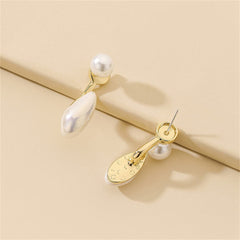 White Pearl & 18K Gold-Plated Drop Ear Jackets