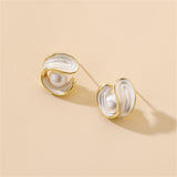 Pearl & White Enamel 18k Gold-Plated Irregular Swirl Stud Earrings