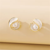 Pearl & White Enamel 18k Gold-Plated Irregular Swirl Stud Earrings
