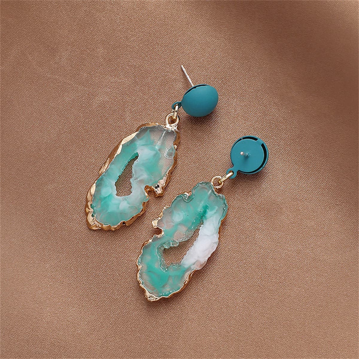 Blue Resin & Enamel Geode Drop Earrings