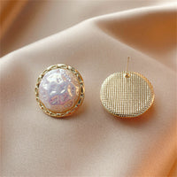 Iridescent Pearl & 18k Gold-Plated Hammered Round Stud Earrings