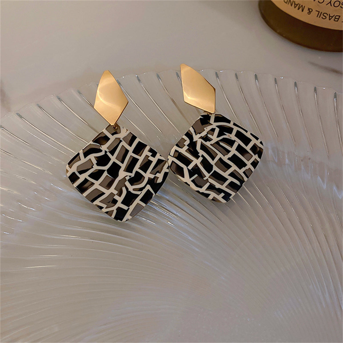 Black Acrylic and 18K Gold-Plated Geometric Rhombus Drop Earrings, gold drop earrings for women, lifestyle look