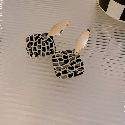 Black Acrylic and 18K Gold-Plated Geometric Rhombus Drop Earrings, gold drop earrings for women, side view