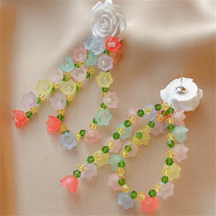 White & Yellow Beaded Floral Tassel Drop Earrings
