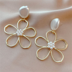 Pearl & 18K Gold-Plated Openwork Flower Drop Earrings