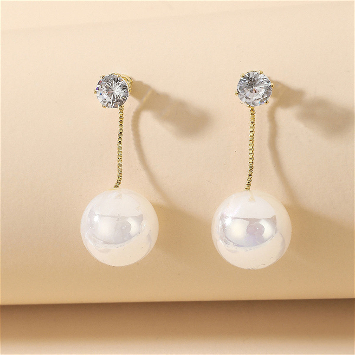 Cubic Zirconia and Pearl Ear Jackets, drop earrings for women, dainty minimalist design, side view