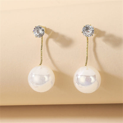 Cubic Zirconia and Pearl Ear Jackets, drop earrings for women, dainty minimalist design, side view