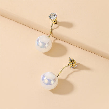 Cubic Zirconia and Pearl Ear Jackets, drop earrings for women, dainty minimalist design, detail close-up