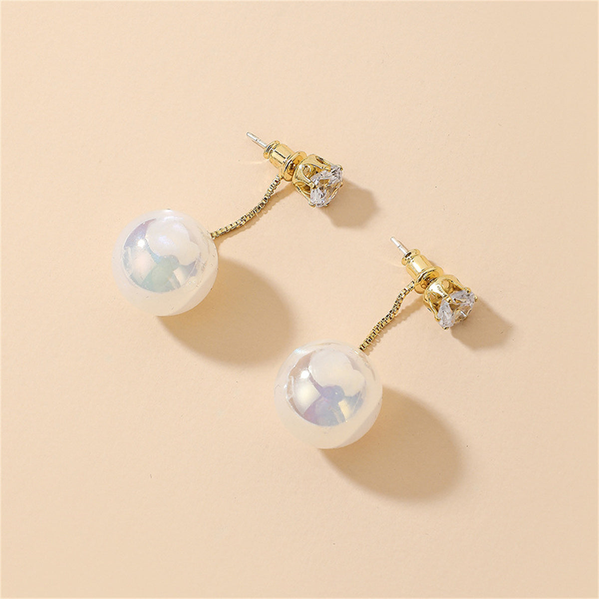 Cubic Zirconia and Pearl Ear Jackets, drop earrings for women, dainty minimalist design, lifestyle look