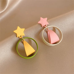 Yellow & Pink Mismatch Star Circle Drop Earrings