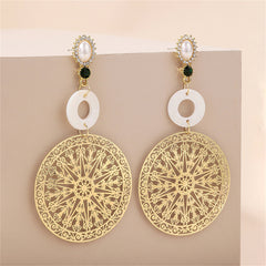 Pearl & Cubic Zirconia 18K Gold-Plated Filigree Circle Drop Earrings