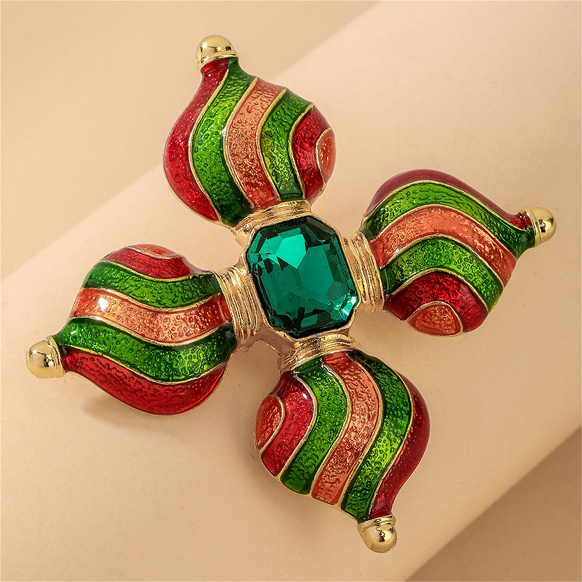 Emerald Crystal and 18K Gold-Plated Flower Brooch, gold brooch pin, dainty minimalist design, side view