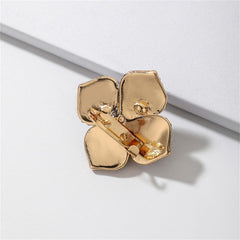 Black Enamel & Pearl 18K Gold-Plated Camellia Flower Brooch