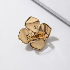 Black Enamel & Pearl 18K Gold-Plated Camellia Flower Brooch