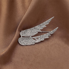 Cubic Zirconia & Silver-Plated Wings Brooch