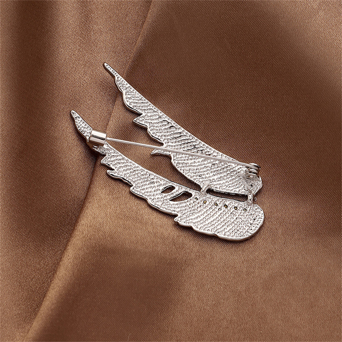 Cubic Zirconia & Silver-Plated Wings Brooch