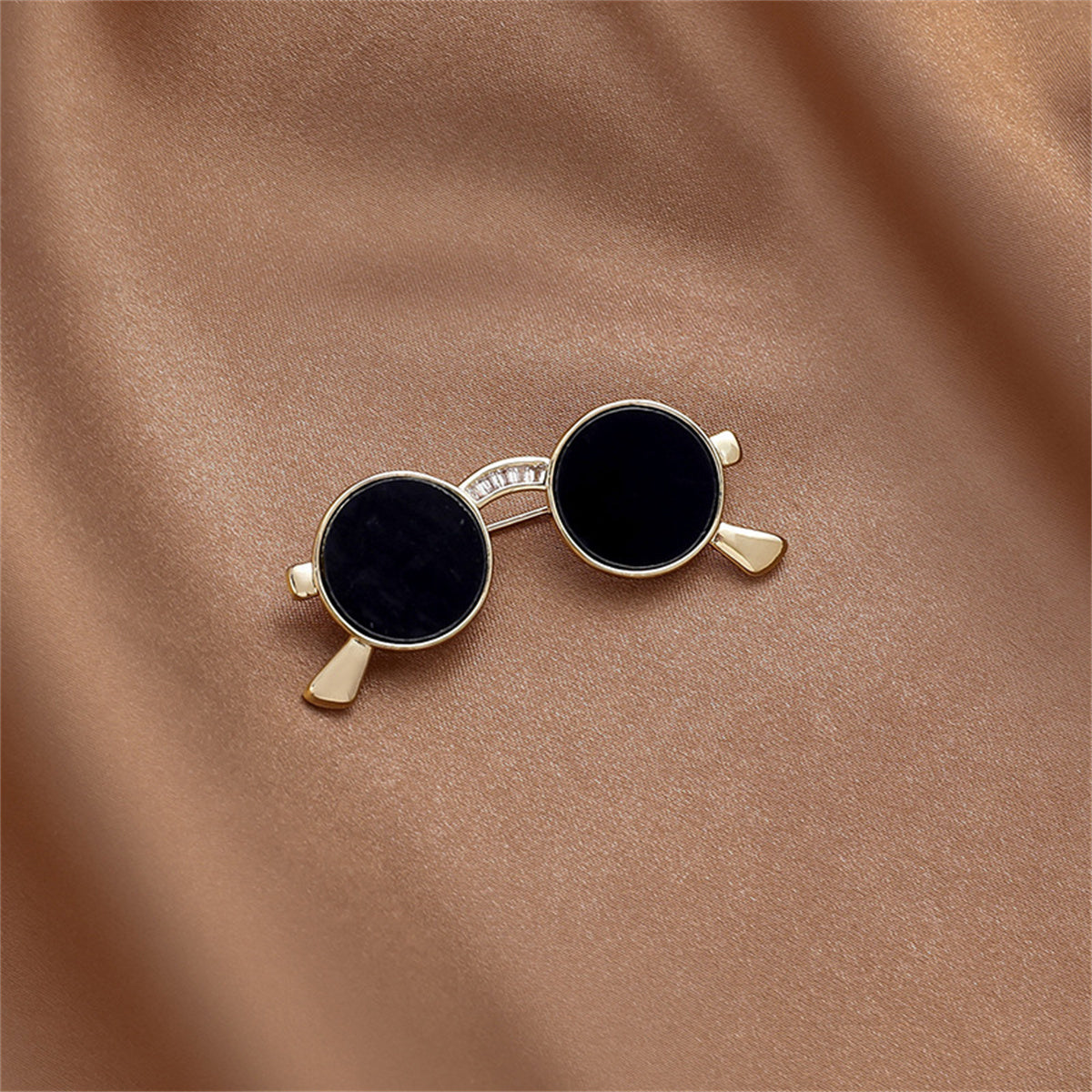 Cubic Zirconia & Black Enamel Sunglasses Brooch