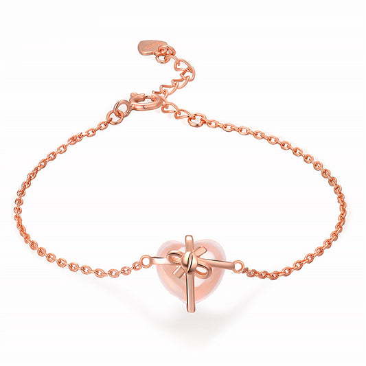 Rose Quartz and 18K Rose Gold-Plated Charm Bracelet, rose gold bracelet for women, everyday style, front view