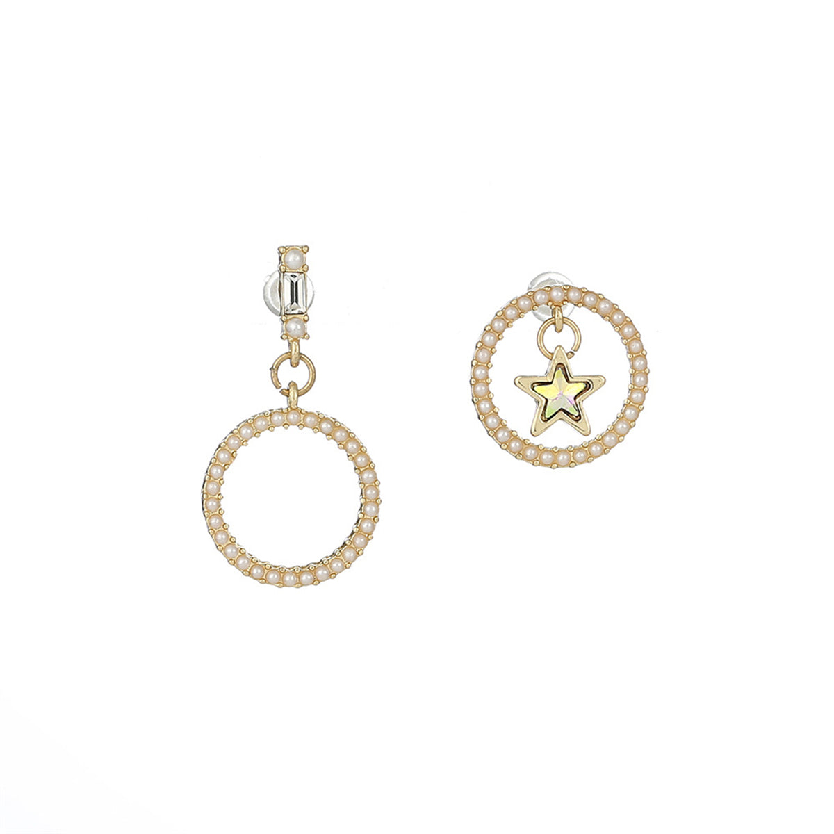 Pearl and Cubic Zirconia Star and Hoop Drop Earrings, drop earrings for women, vintage-inspired design, front view