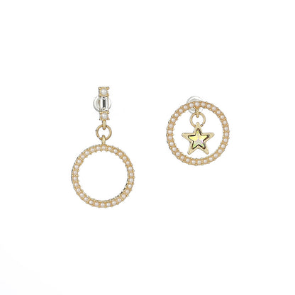 Pearl and Cubic Zirconia Star and Hoop Drop Earrings, drop earrings for women, vintage-inspired design, front view