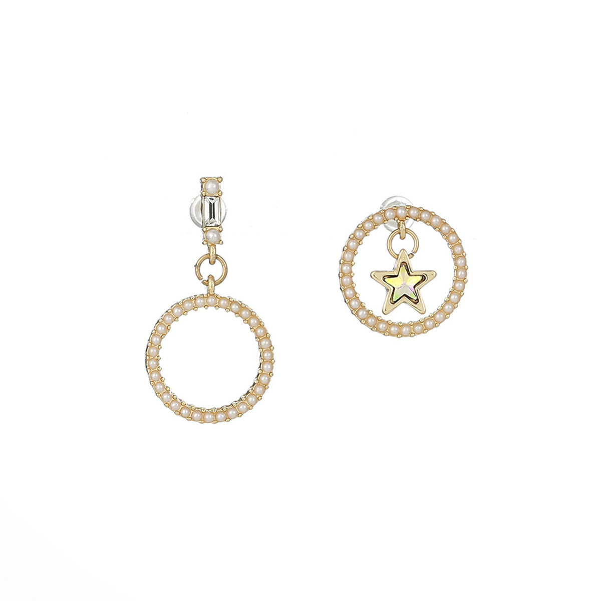 Pearl & Cubic Zirconia Star & Hoop Drop Earrings