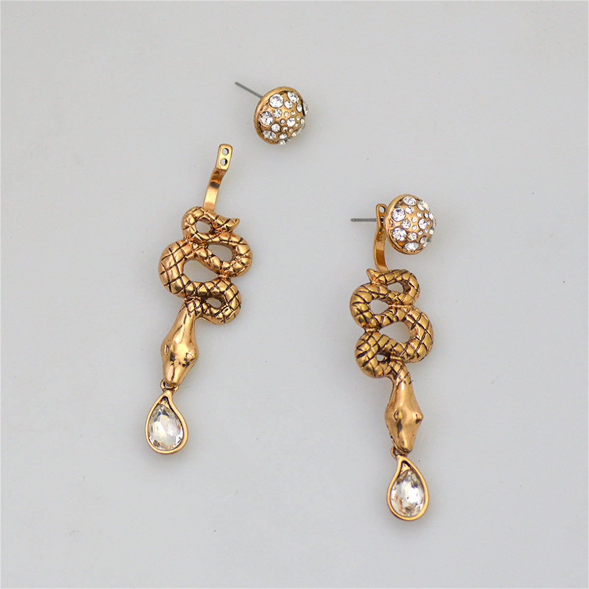 Cubic Zirconia & 18K Gold-Plated Snake Ear Jackets