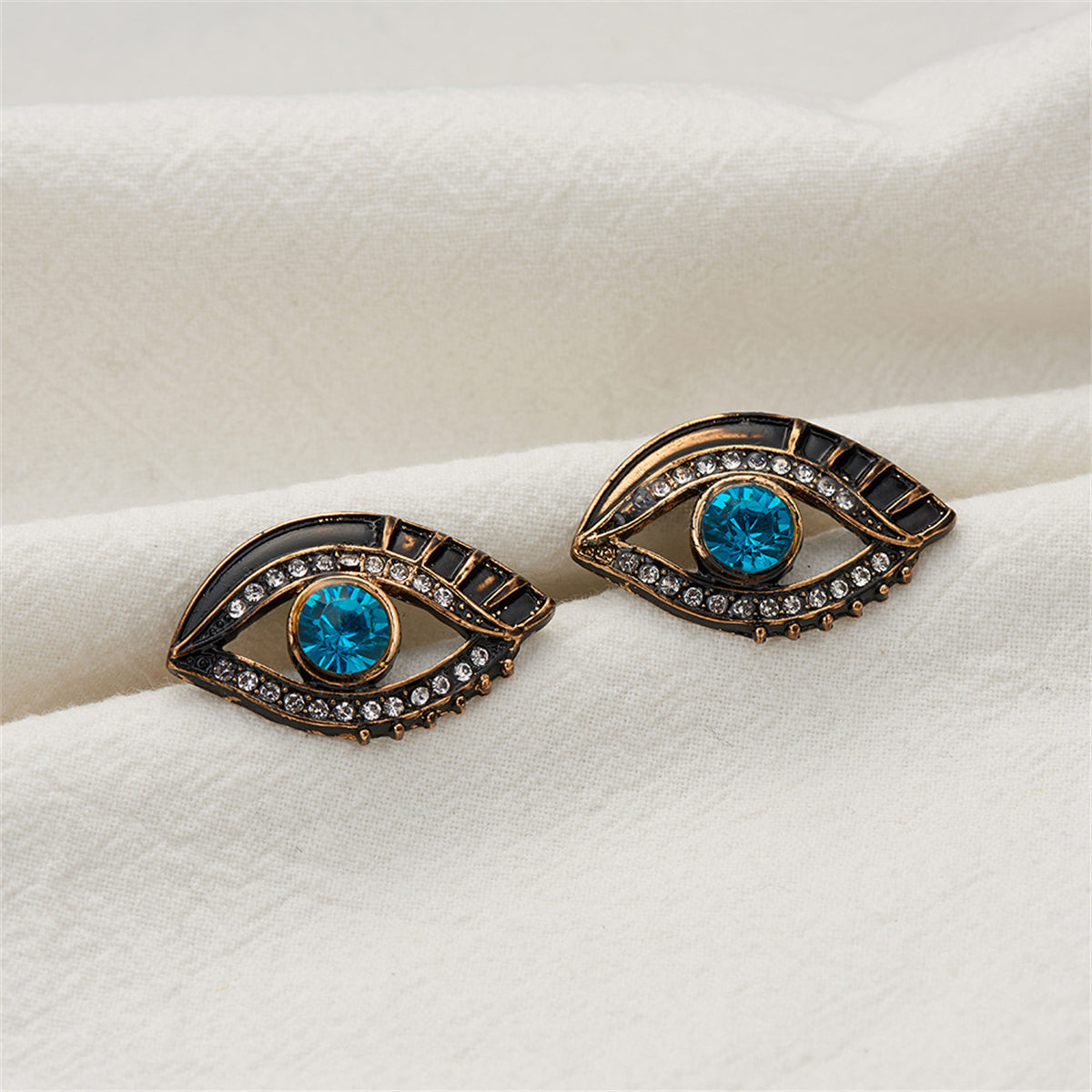 Cubic Zirconia & Enamel 18K Gold-Plated Evil Eye Stud Earrings