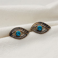 Cubic Zirconia & Enamel 18K Gold-Plated Evil Eye Stud Earrings