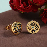 Cubic Zirconia 18k Gold-Plated Evil Eye Round Stud Earrings