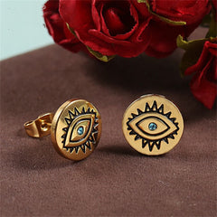 Cubic Zirconia 18K Gold-Plated Evil Eye Round Stud Earrings