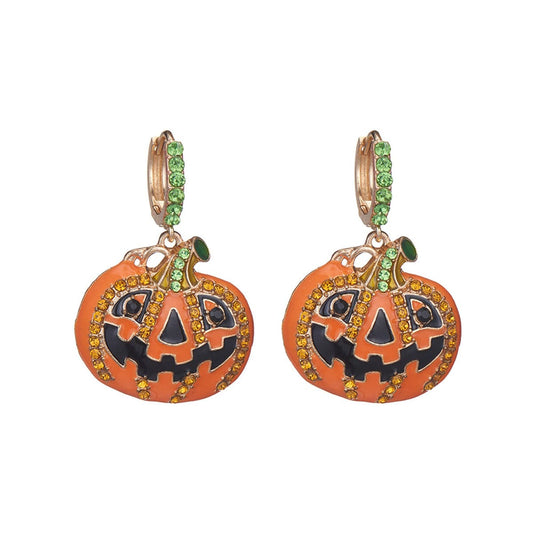 Cubic Zirconia and Enamel 18K Gold-Plated Pumpkin Huggie Earrings, gold huggie earrings, elegant gift for her, front view