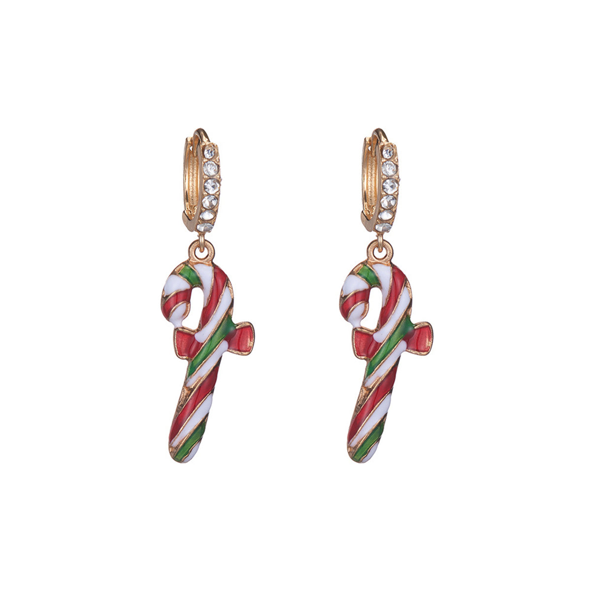 Cubic Zirconia and 18K Gold-Plated Cane Huggie Earrings, gold huggie earrings, everyday style, front view