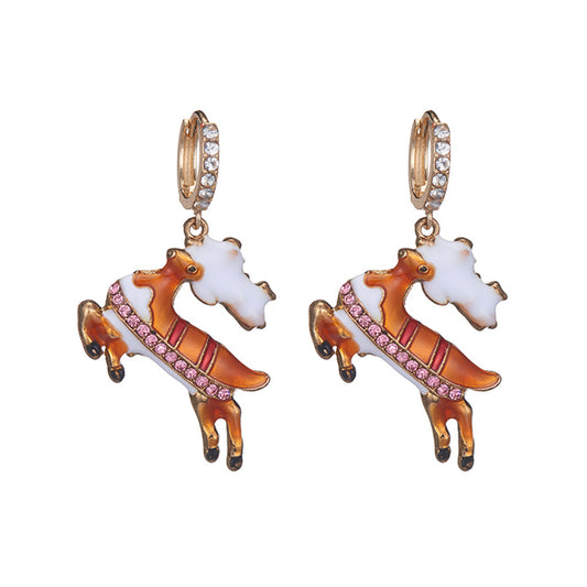 Cubic Zirconia and 18K Gold-Plated Reindeer Huggie Earrings, gold huggie earrings, botanical inspired, front view