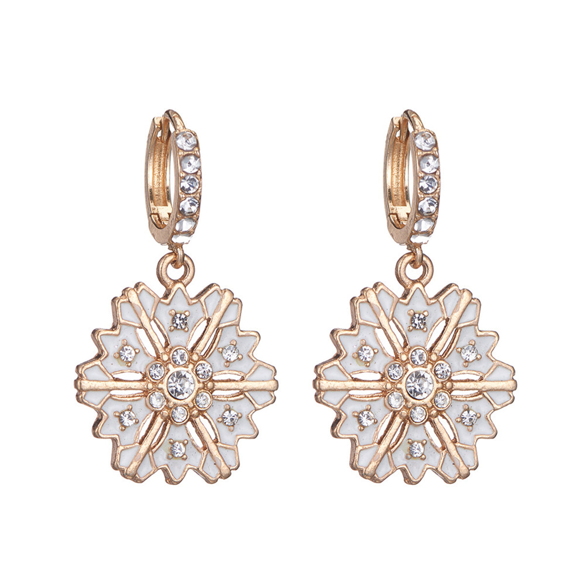 Cubic Zirconia & 18K Gold-Plated Snowflake Huggie Earrings
