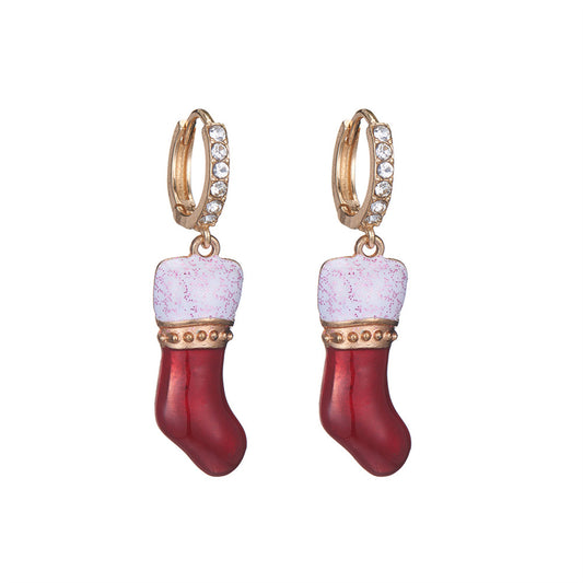 Cubic Zirconia and 18K Gold-Plated Stocking Huggie Earrings, gold huggie earrings, botanical inspired, front view