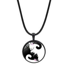 White & Black Yin & Yang Cat Pendant Necklace