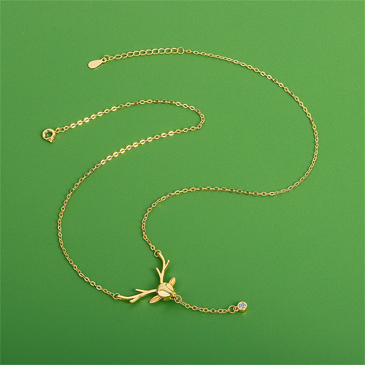 Cubic Zirconia and 18K Gold-Plated Reindeer Pendant Necklace, gold pendant necklace for women, detail close-up