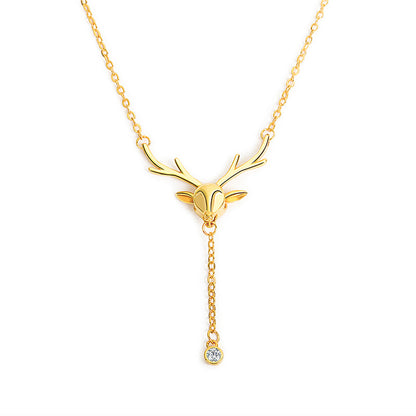 Cubic Zirconia and 18K Gold-Plated Reindeer Pendant Necklace, gold pendant necklace for women, everyday style, lifestyle look
