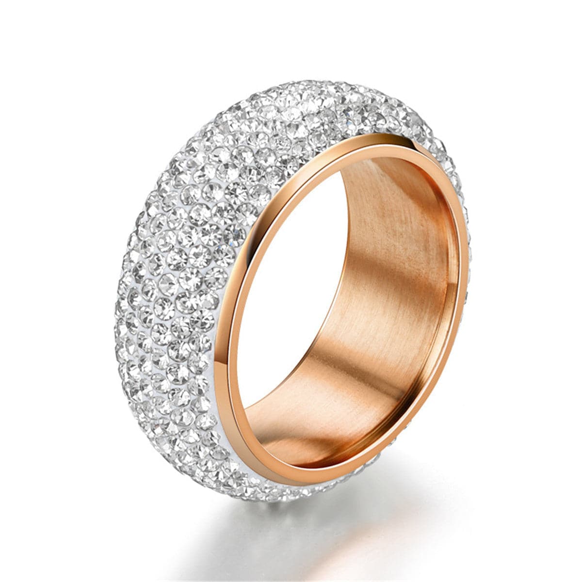 Cubic Zirconia & 18K Rose Gold-Plated Beveled Band Ring