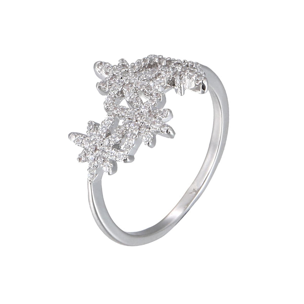 Cubic Zirconia and Silver-Plated Snowflake Ring, silver statement rings for women, everyday style, side view