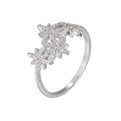 Cubic Zirconia and Silver-Plated Snowflake Ring, silver statement rings for women, everyday style, side view