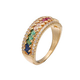 Blue & Red Crystal & Cubic Zirconia Rainbow Ring