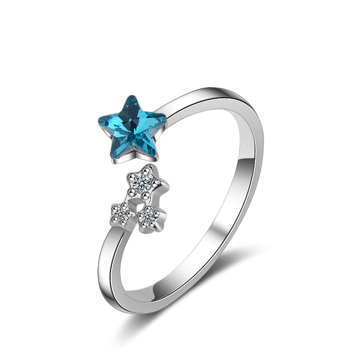 Blue Crystal & cubic zirconia Star Bypass Ring - streetregion