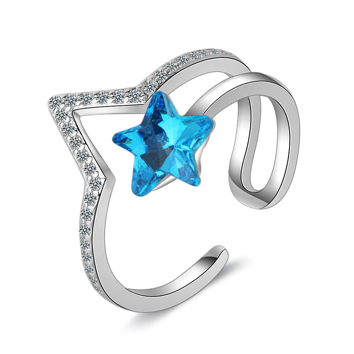 Blue Crystal & cubic zirconia Star Open Ring - streetregion