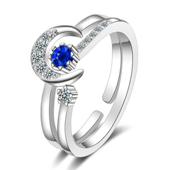 Blue Crystal & Cubic Zirconia Moon Open Ring Set