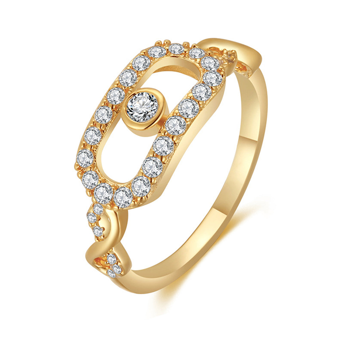 Cubic Zirconia and Gold-Plated Eye Ring, gold statement rings for women, vintage-inspired design, detail close-up