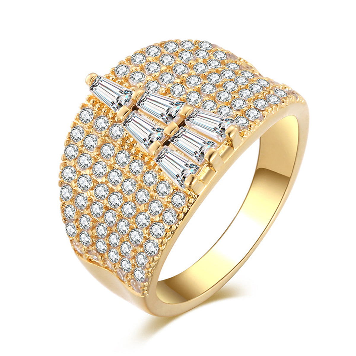 Cubic Zirconia & 18K Gold-Plated Tower Wide Ring